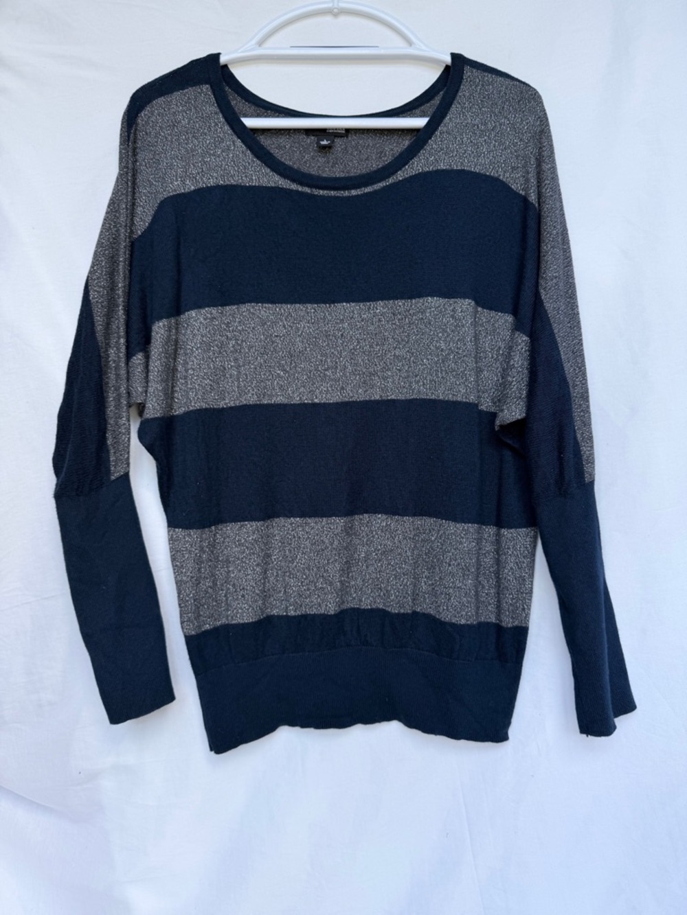 a.n.a Navy and Silver Metallic Stripe Lightweight Sweater